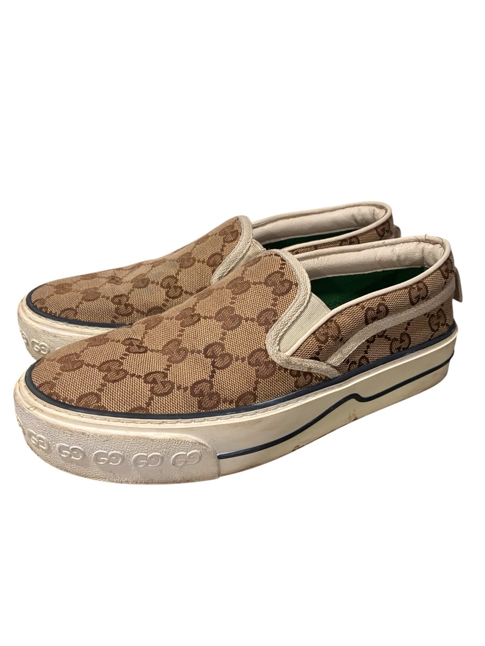 Gucci Tennis 1977 Retro Slip-On Sneakers GG Monogram Beige Shoes Women’s Size 7